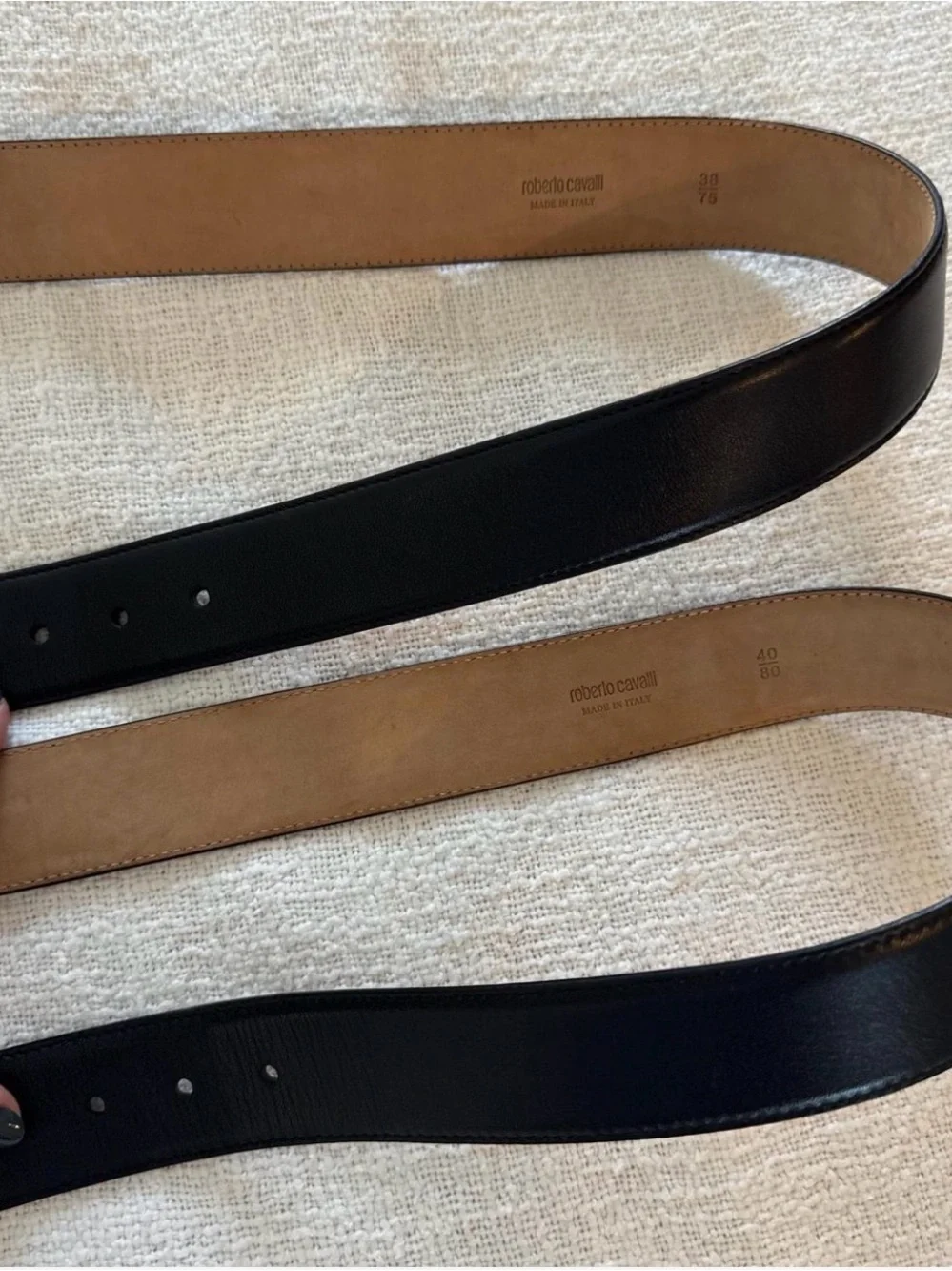 Roberto Cavalli Black Leather Belt with Gold Buckle